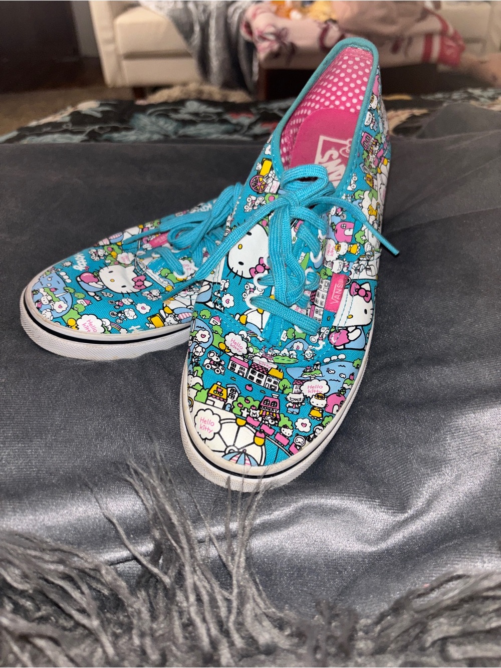 Vans Turquoise Hello Kitty Patterned Lace-Up Sneakers